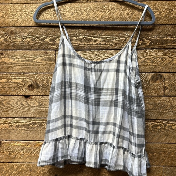 Anthropologie Cloth & Stone Blue Plaid Peplum Swing Tank - Size M - Picture 2 of 5